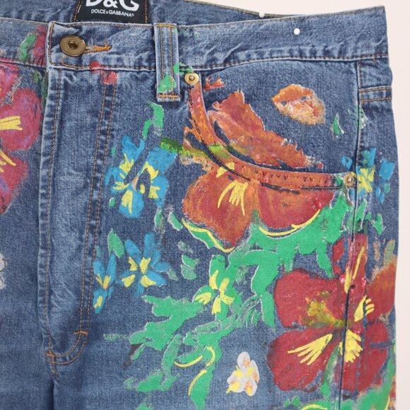 ❄ Vintage Dolce and Gabbana Floral Painted Ripped Distressed Jeans Denim Pants - Picture 6 of 10